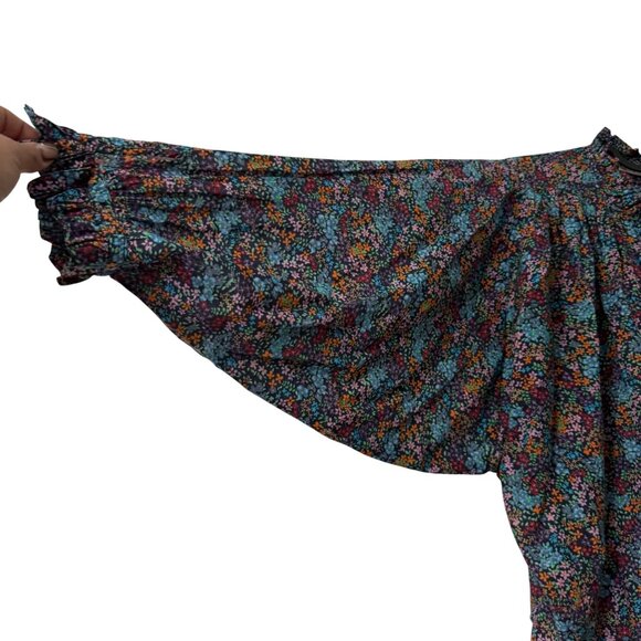 Doen The Rose Ladybird Floral Oversized Peasant Blouse Womens Size Medium - Picture 4 of 7